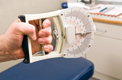 A dynamometer, a device to test grip strength. Photo credit: UConn Today