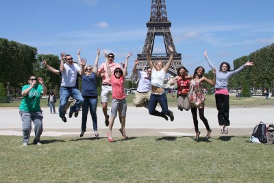 Neag students show their excitement to be in Paris. 
