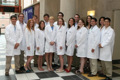 Students in the DPT program gather after receiving their white coat.