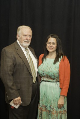 Earle Bidwell and scholarship recipient, Jennifer Geragotelis, gather at the Honors Celebration. 