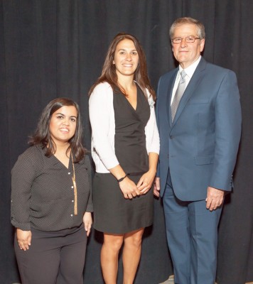 Neag School of Education Alumni Society President Lou Ando (pictured on the right) gathers with Hiba Sarfraz and Brooke Mazzarella during the Honors Celebration where they were recognized for the scholarship.